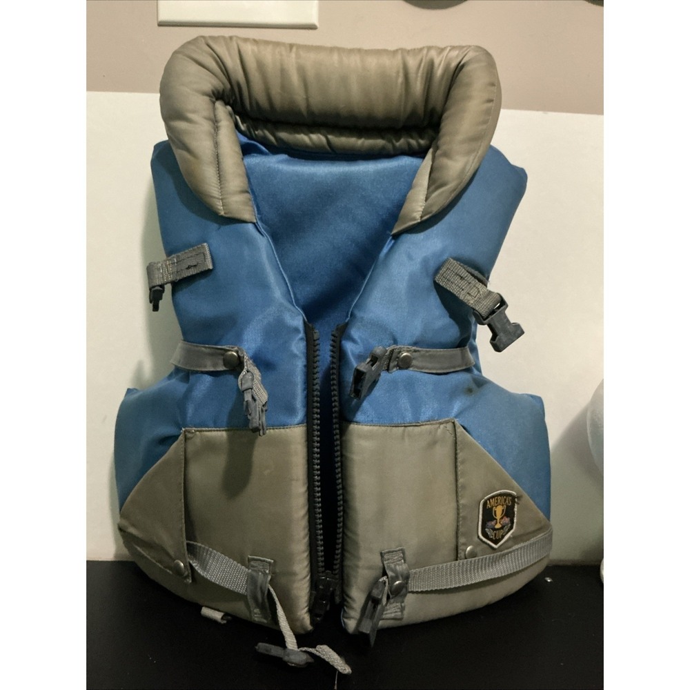 America's Cup Adult Life Jacket Blue With Pockets Vintage Water Sports No Size